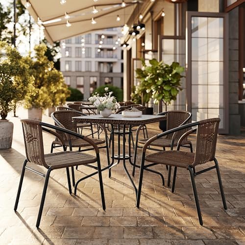 Flash Furniture Lila Medium Brown Rattan Indoor-Outdoor Restaurant Stack Chair