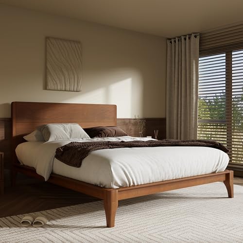Merax King Size Bamboo Platform Bed Frame with Tall Headboard, Brown