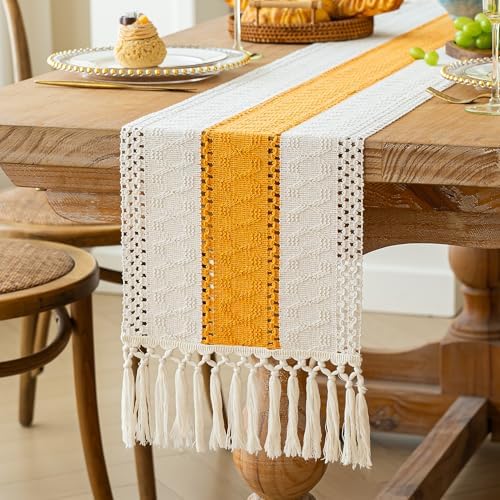 FEXIA Farmhouse Table Runner for Home Decor 12x72 Yellow Fall Home Decor