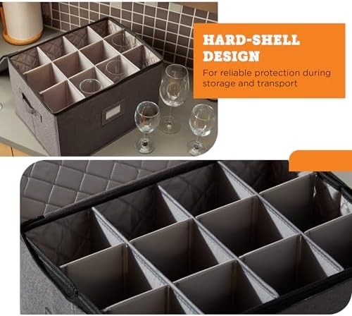 storageLAB Wine Glass Storage Cases | Hard Shell Felt Dividers | 2 Pack