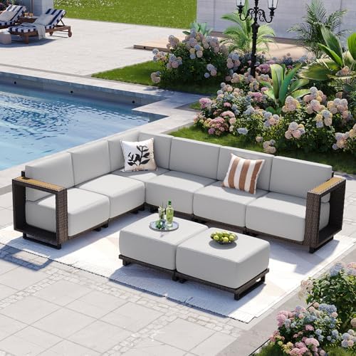 Aoxun Patio Furniture Set, 8 Piece Outdoor Sofa Set, Brown/Light Gray