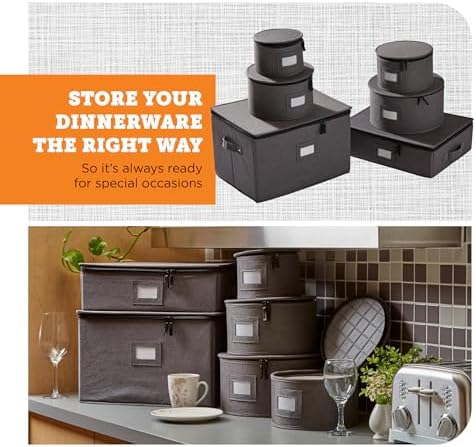 storageLAB 6-Piece China Storage Set | Plates, Mugs & Wine Glasses | Gray