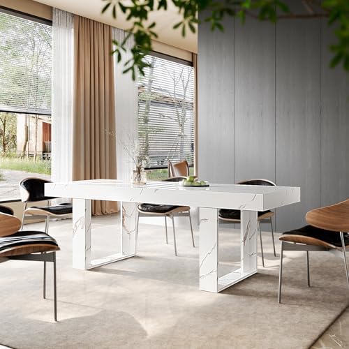 71-87 Inch White Extendable Dining Table, Seats 6-10, Modern Kitchen Table