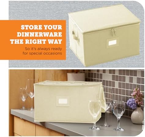 storageLAB Wine Glass Storage Case | Hard Shell Felt Dividers | Cream