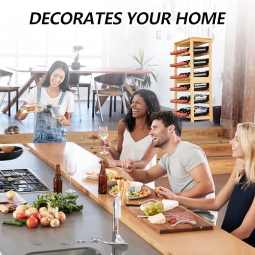 Wine Rack 24-Botttle Freestanding Floor, 6-Tier Wine Rack Shelf with Table Top, Bamboo Display Wine Storage Shelves Kitchen Bar Dining Room Living Room, Natural
