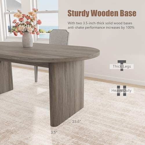 GarveeHome 70.87" Long Oval Dining Table with Wooden Base for 6-8 People