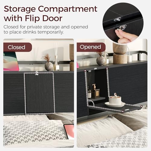 MAHANCRIS Headboard King Size with 2 Power Strips and Flip Door Storage