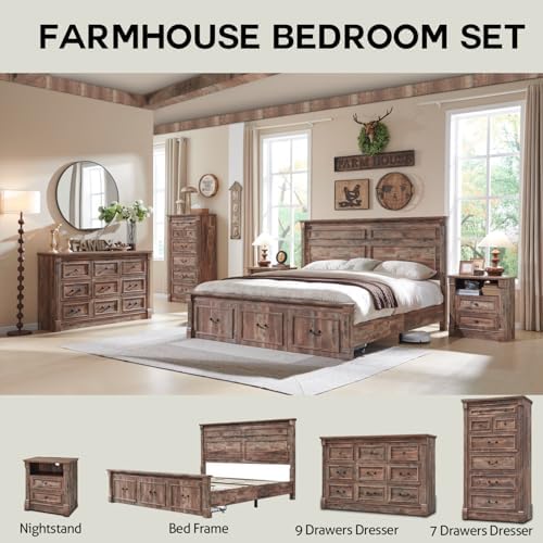 Aitjunz Farmhouse 61" Wide 8 Drawers Dresser for Bedroom, Light Brown