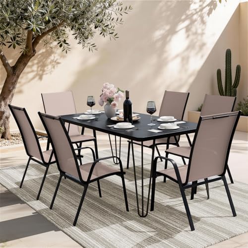 JEAREY Patio Dining Chairs Set of 6, Stackable Outdoor Chairs, Coffee