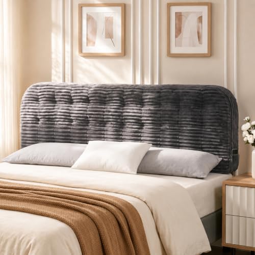 Seang King Size Upholstered Headboard, 24" Height Soft Breathable Corduroy Fabric Wall Mounted Headboards for Bedroom & Dorm, Peel & Stick Bed Backboard, No Nails & No Assembly Required, Dark Grey