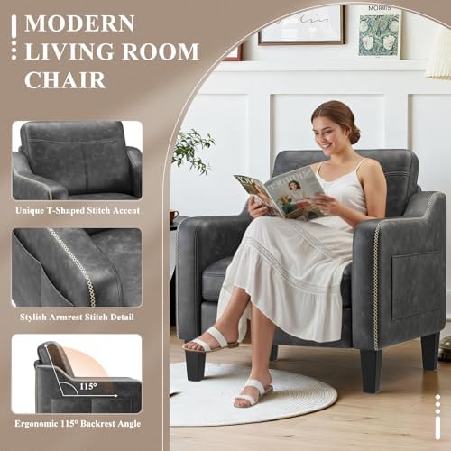 MALOL PU Leather Accent Chair Set of 2 with Solid Wood Frame, Black