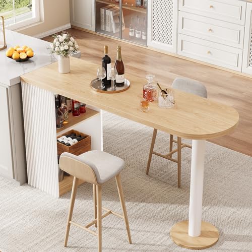 55" Bar Table with Storage, Modern Counter Height Pub Table, Oak