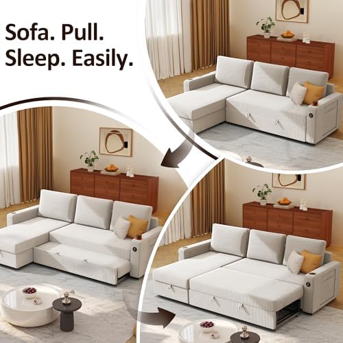 Ball & Cast 80" Sectional Sleeper Sofa Bed Pull Out Couches for Living Room