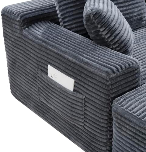 106-Inch Oversized U-Shaped Right Facing Corner Compressed Sofa Modular Boneless Cloud Sectional Sofa Floor Foam Couch W/Chaise & Ottoman, Corduroy Corner Boneless Cloud Couch
