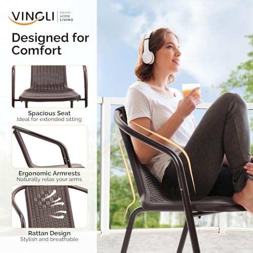 VINGLI PE Rattan Patio Dining Chairs Set of 4