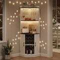 Vabches Farmhouse Corner Bar Cabinet with LED Lights Wine Bar Cabinet White