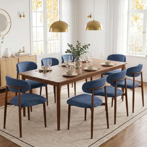 UVV Dining Chairs Set of 2, Metal Kitchen Chairs with Modern Fabric Upholstered for Dining Room, Navy Blue