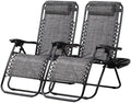 Nazhura Set of 2 Relaxing Recliners Patio Chairs Adjustable Steel Mesh Zero Gravity Lounge Chair Beach Chairs with Pillow and Cup Holder(Grey)