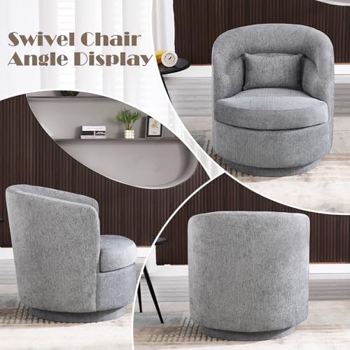CANMOV Swivel Accent Chair Set of 2, 360 Degree Round Swivel Barrel Chair with Pillow, Upholstered Comfy Barrel Armchair Single Club Sofa Chair for Living Room, Bedroom, Reading Room,Dark Grey