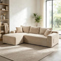95" L-Shaped Left Facing Cloud Sectional Couch for Living Room, Modular Compressed Boneless Sectional Sofa Corduroy Boneless Corner Foam Sofa W/Chaise Lounge and Pillows