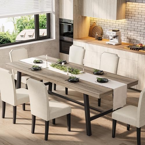 Garvee 87" Sturdy Dining Table, Wood Top Large Kitchen Table, Grey Walnut