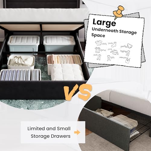 SHA CERLIN Full Size Lift Up Hydraulic Storage Bed Frame Black