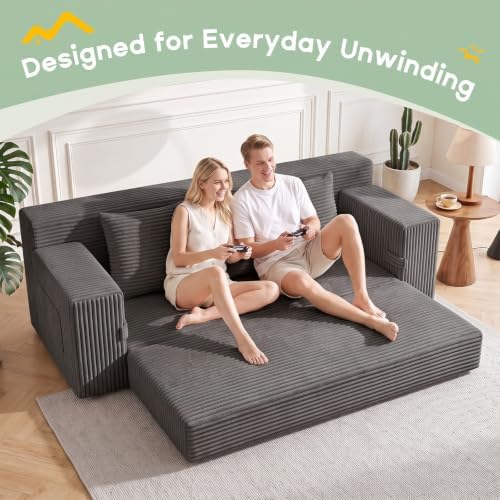 Boneless Couch for Living Room, 3 Seater Convertible Sofa Bed in Box, Grey
