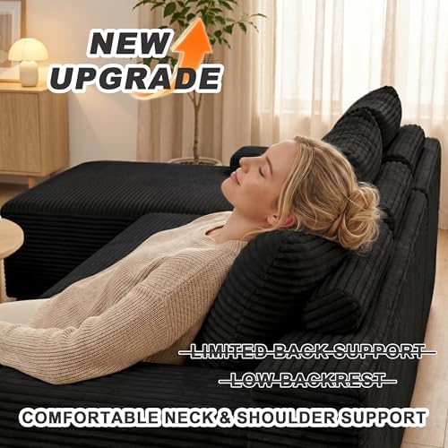 Mangodan Cloud Sectional Couch, Boneless Couches for Living Room, Black