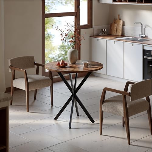 Unovivy 31.5" Small Round Dining Table for 2-4 Rustic Brown Dinner Table