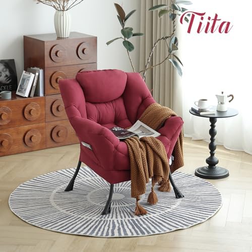 Tiita Lazy Chair for Adults, Comfy Reading Accent Chair, Red Single