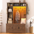 CSZZD Hall Tree with Bench and Shoe Storage, Farmhouse Entryway Bench with Coat Racks and Led Lights, Tall Hall Tree with 7 Coat Hooks, 6 Storage Cubbies, Adjustable Shelf