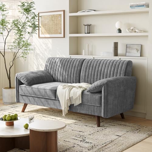 ONBRILL 64.5" Loveseat Sofa, Chenille Loveseat Couch for Living Room, Grey
