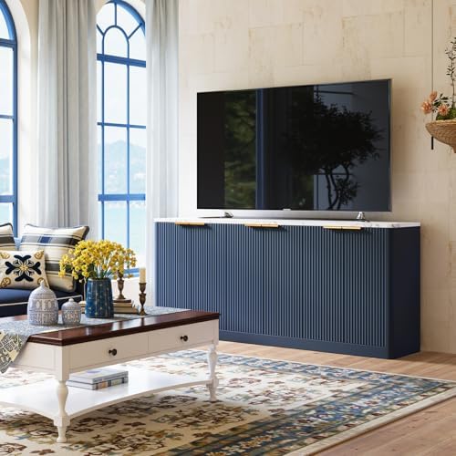 Evermagin 67" Fluted Blue Buffet Cabinet with Storage