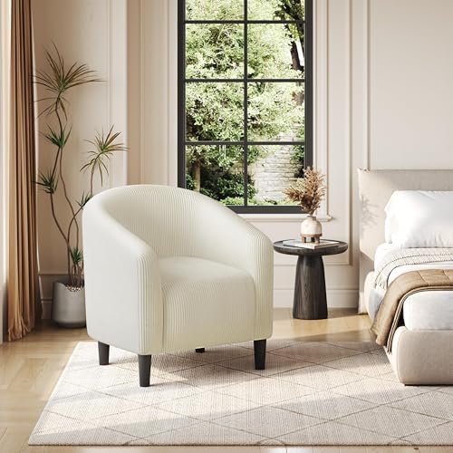 Yaheetech Small 25.5in Wide Corduroy Barrel Accent Chair for Bedroom, Beige