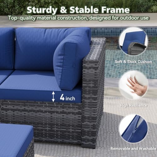 Aoxun Patio Furniture Sets, 11-Piece Outdoor Furniture with Ottoman, Wicker Conversation Set Sectional Sofa for Backyard, Poolside, Garden