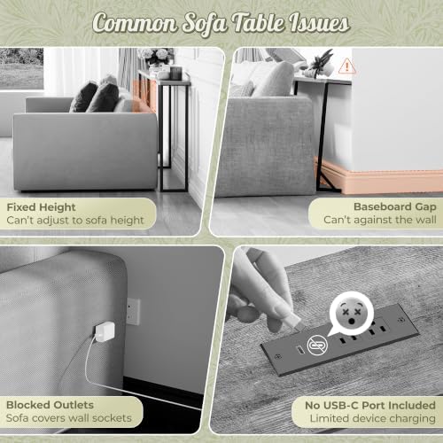 Huuger 110.2 Inch Sofa Table with Power Outlets, Skinny Behind Couch Table