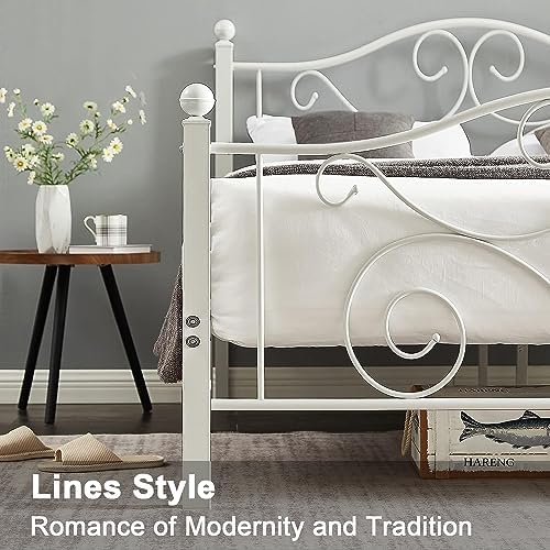 VECELO Full Size Bed Frame with Headboard and Footboard, Heavy Duty Metal Slat Support, Platform Mattress Foundation, No Box Spring Needed, Easy Assembly, White