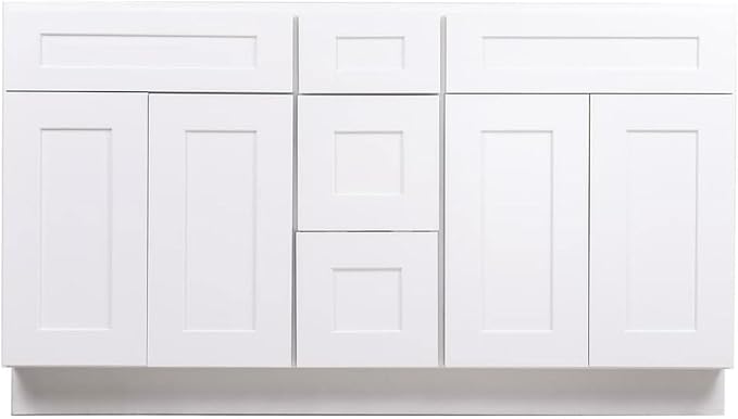 Riley & Higgs White Shaker 60" Double Sink Vanity Base Cabinet with Drawers | Shaker-style vanity base with drawers, sized for a 60-inch double-sink configuration