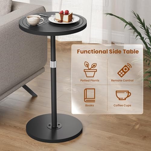 Asgolion Small Round Side Table, Adjustable-Height Drink Table