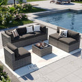 Aoxun Patio Furniture Sets, 7-Piece Outdoor Patio Furniture with Thick Cushions, Wicker Outdoor Conversation Set Sectional Sofa for Backyard, Poolside, Garden (Black-Grey, 7 x 25.2 - Seats)