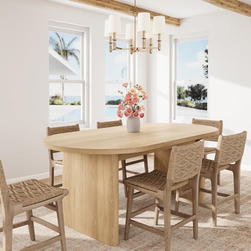GarveeHome 63" Long Oval Dining Table with Wooden Base for 4-6 People