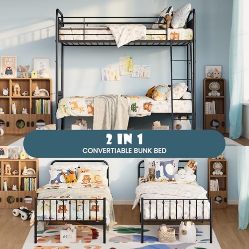 SHA CERLIN Convertible Twin Over Twin Bunk Bed,CPC Certified,Black