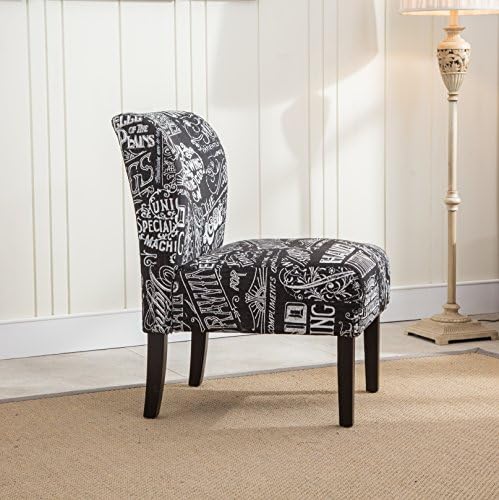 Roundhill Furniture Capa Print Fabric Armless Contemporary Accent Chair, Chalkboard Shadow