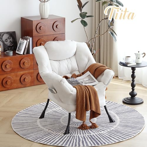 Tiita Lazy Chair for Adults, Comfy Reading Accent Chair, Beige Single