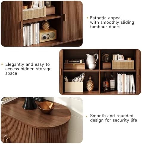ONBRILL 55" Sideboard Buffet Cabinet, Sliding Door/Adjustable Shelf, Walnut