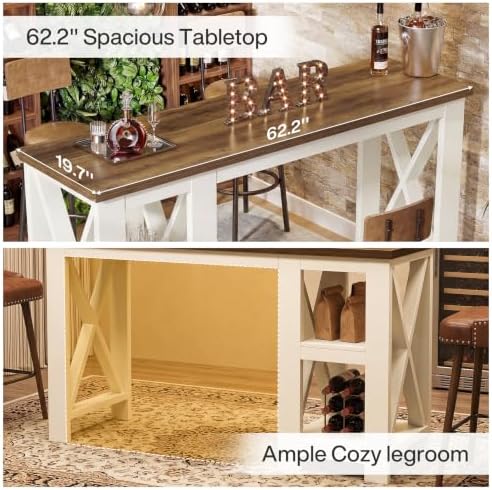 Tribesigns 62-Inch Bar Table with Storage, Farmhouse Long Home Bar Unit