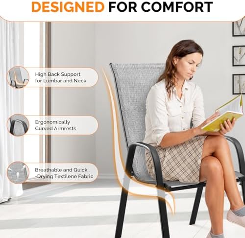 VINGLI Patio Chairs Set of 4, Silver Gray
