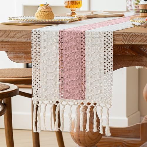 FEXIA Boho Table Runner for Home Decor 12x72 Pink Fall Farmhouse Decor