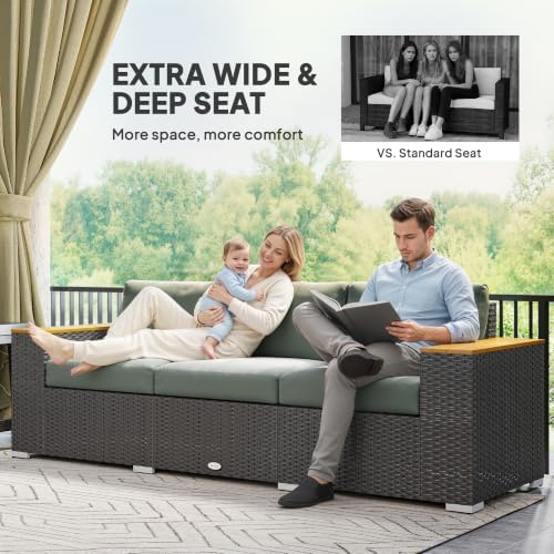 Outsunny 3-Seat Outdoor Patio Sofa Couch 24.5" Wide Deep Seats Dark Gray