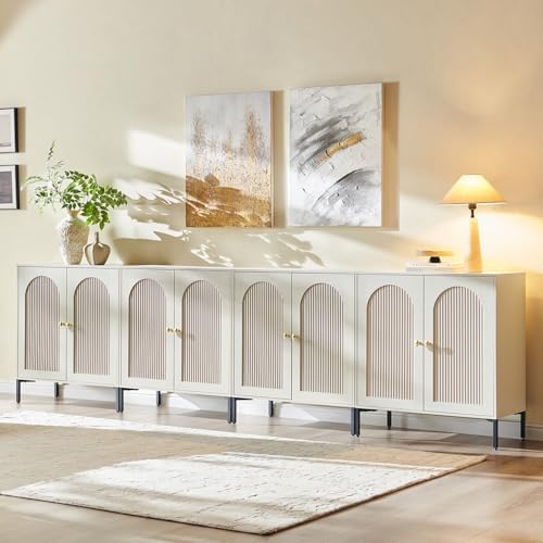 IFGET 123.5" W Modern Arched Sideboard Buffet Cabinet with Storage, Cream
